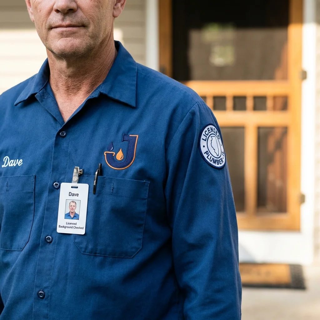 Licensed plumber showing ID badge in Rio Grande, NJ