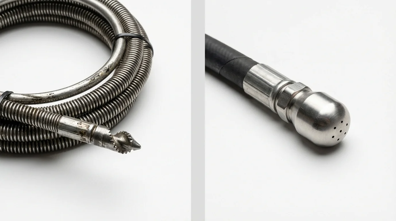 Drain snake cable and hydro jetting nozzle used for drain cleaning in Rio Grande, NJ